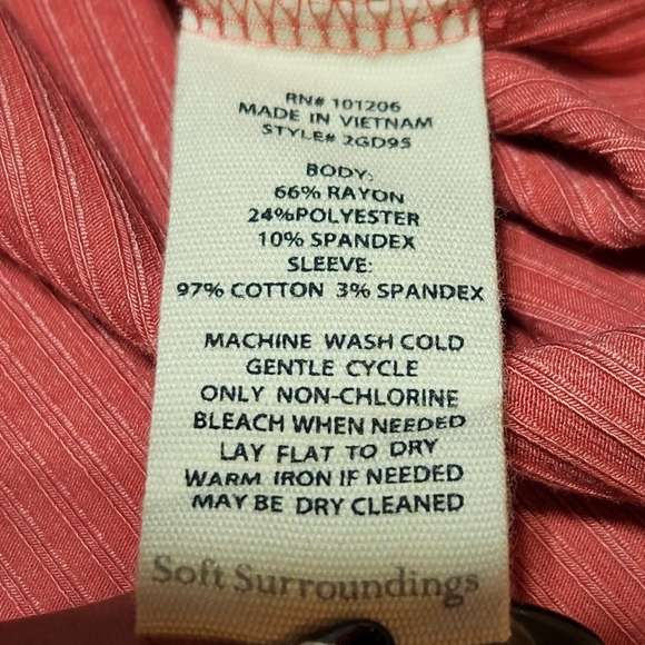 SOFT SURROUNDINGS SALMON PUFF SLEEVE RIBBED HENLEY TOP SZ S - Picture 9 of 12